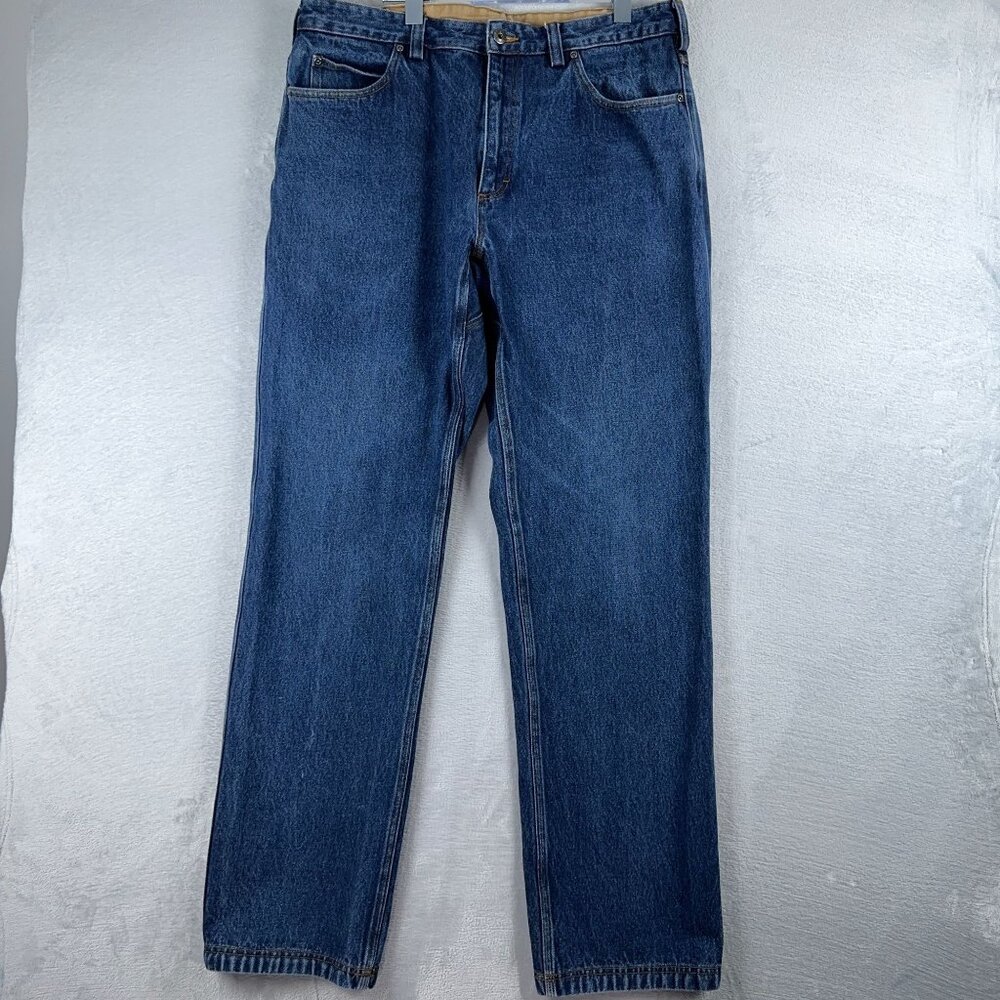 Duluth Trading Co Straight Leg Jeans 100% Cotton Stretch Mens Blue Size 37X36